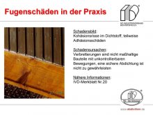 Fugenschäden in der Praxis: Kohäsionsrisse im Dichtstoff, teilweise Adhäsionsschäden 