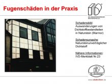 Fugenschäden in der Praxis: Auswanderungen von Dichtstoffbestandteilen in Naturstein (Marmor) 