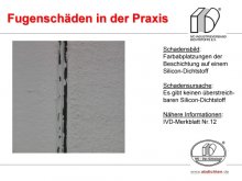 Fugenschäden in der Praxis: Farbabplatzungen der Beschichtung auf einem Silicon-Dichtstoff 