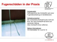 Fugenschäden in der Praxis: Haftungsverlust des Dichtstoffs nach einer Fugenüberarbeitung im Sanitärbereich. 